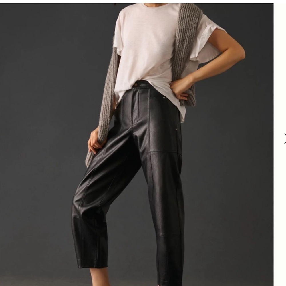 Anthropologie Black Faux Leather High-Waist Cargo Cropped Pants size 2
